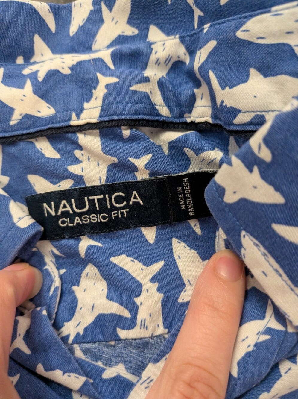 Nautica Blue Shark Print Short Sleeve Shirt - Picture 3 of 10